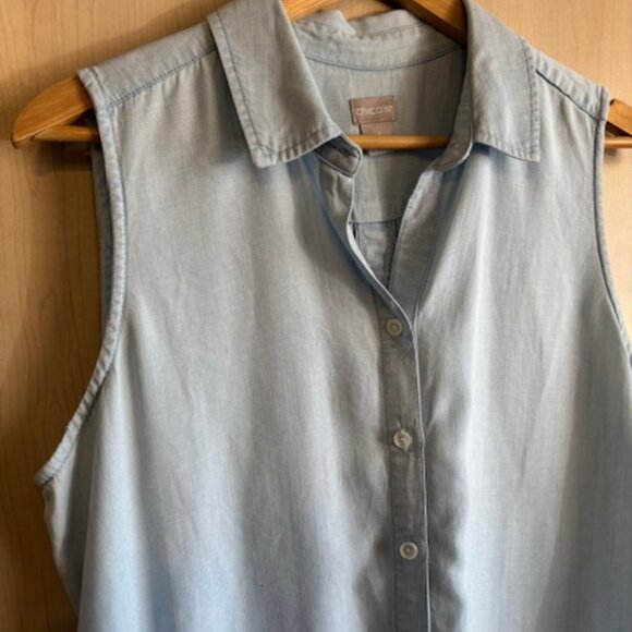 Chico's Sleeveless Blue Blouse Top Shirt Women's Size 2 Button Front and Back - Picture 3 of 9